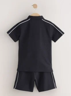 Noir - Ensemble polo et short à col zippé (3-16 ans)