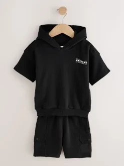 Noir - Ensemble sweat à capuche et short utilitaire 100% coton (3mois -7ans)
