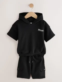 Noir - Ensemble sweat à capuche et short utilitaire 100% coton (3mois -7ans)