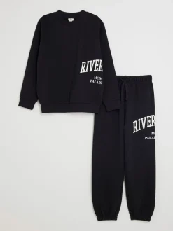 Noir - Ensemble Sweat-shirt et Jogging River Island River Varsity
