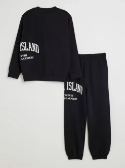 Noir - Ensemble Sweat-shirt et Jogging River Island River Varsity
