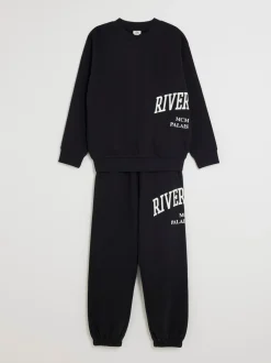 Noir - Ensemble Sweat-shirt et Jogging River Island River Varsity