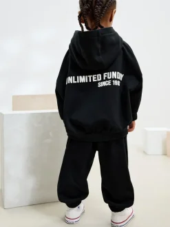 Noir - Ensemble Sweat-shirt à capuche et Survêtement à slogan (3mois-7ans)