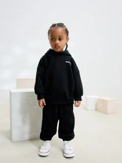 Noir - Ensemble Sweat-shirt à capuche et Survêtement à slogan (3mois-7ans)