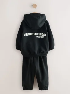 Noir - Ensemble Sweat-shirt à capuche et Survêtement à slogan (3mois-7ans)