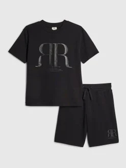 Noir - Ensemble t-shirt et short River Island Road Running