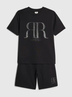 Noir - Ensemble t-shirt et short River Island Road Running