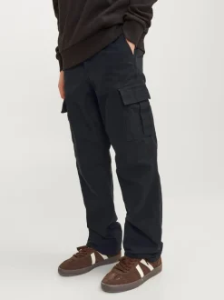Noir - JACK & JONES JUNIOR Coupe droite Patch Pocket Cargos 100% Cotton Pantalons