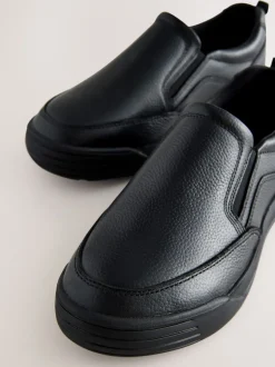 Noir - Mocassins d’école en cuir à enfiler