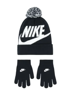 Noir - Nike ensemble bonnet et gants à pompons Swoosh