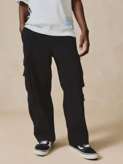 Noir - Pantalon cargo en coton tissé en sergé (3-16ans)