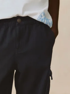 Noir - Pantalon cargo en coton tissé en sergé (3-16ans)