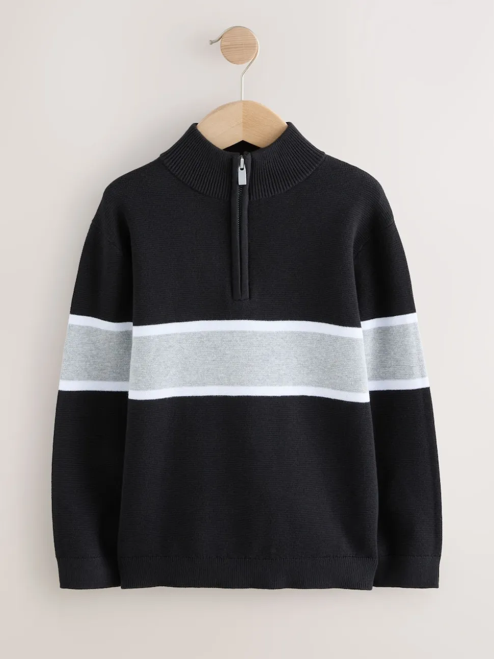 Noir - Pull colorblock en maille à col zippé (3-16ans)