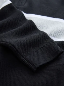Noir - Pull colorblock en maille à col zippé (3-16ans)