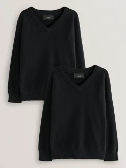 Noir - Pull en maille à col en V (3-16ans)