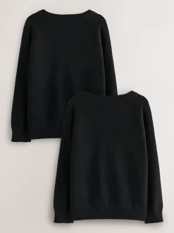 Noir - Pull en maille à col en V (3-16ans)