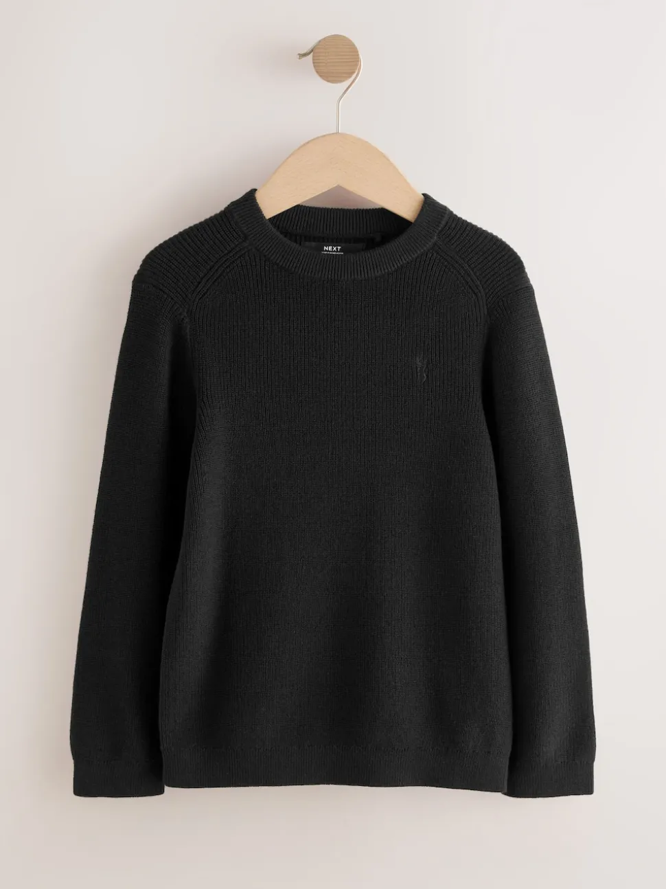 Noir - Pull en maille col rond en coton (3-16ans)