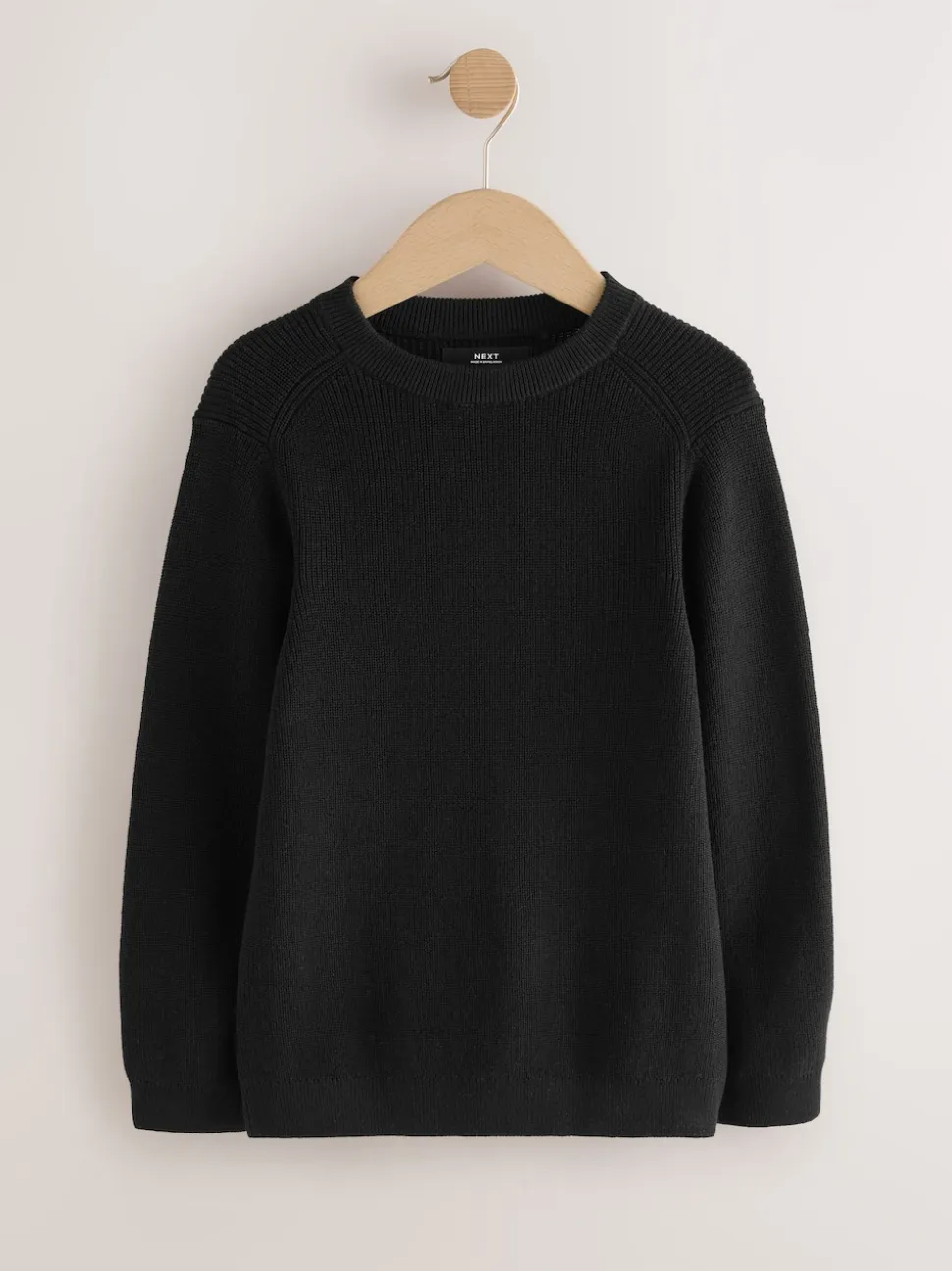 Noir - Pull en maille col rond en coton (3-16ans)
