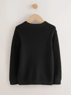 Noir - Pull en maille col rond en coton (3-16ans)