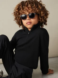 Noir - Pull Reiss Blackhall à quart de zip en laine mérinos