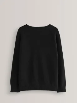 Noir - Pull scolaire tricoté à col en V (3-16ans)
