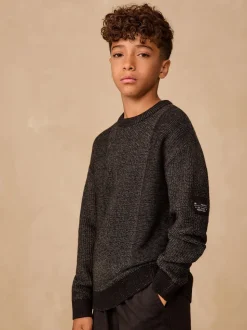 Noir - Pull utilitaire en maille à col rond (3-16ans)