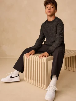 Noir - Pull utilitaire en maille à col rond (3-16ans)