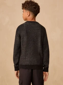 Noir - Pull utilitaire en maille à col rond (3-16ans)