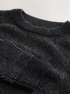 Noir - Pull utilitaire en maille à col rond (3-16ans)