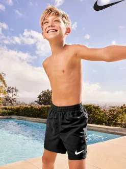 Noir - Short de volley Nike Swim Logo Tape 4 Inch