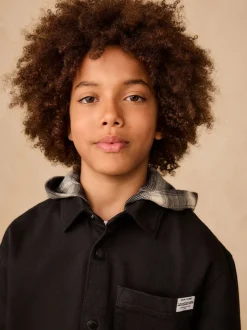 Noir - Surchemise à capuche en sergé (3-16ans)