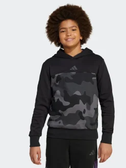Noir - Sweat-shirt à capuche adidas Essentials camouflage en polaire pour enfant