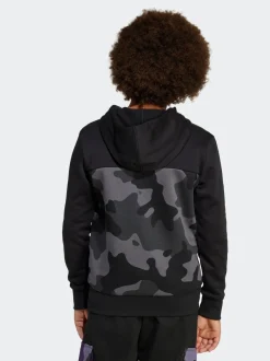 Noir - Sweat-shirt à capuche adidas Essentials camouflage en polaire pour enfant