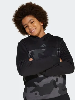 Noir - Sweat-shirt à capuche adidas Essentials camouflage en polaire pour enfant