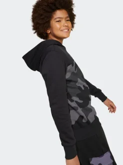 Noir - Sweat-shirt à capuche adidas Essentials camouflage en polaire pour enfant