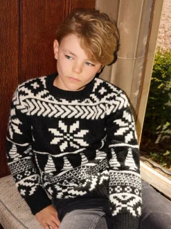Noir - The Little Tailor pull de Noël en jacquard bicolore épais pour enfant