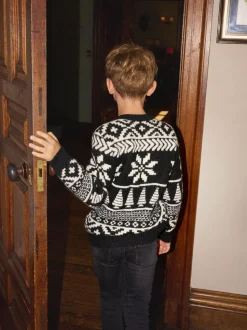 Noir - The Little Tailor pull de Noël en jacquard bicolore épais pour enfant