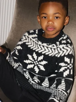 Noir - The Little Tailor pull de Noël en jacquard bicolore épais pour enfant