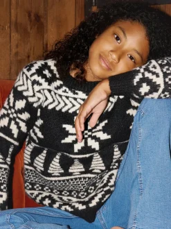 Noir - The Little Tailor pull de Noël en jacquard bicolore épais pour enfant