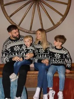 Noir - The Little Tailor pull de Noël en jacquard bicolore épais pour enfant