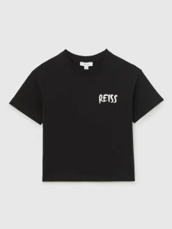 Noir - T-shirt décontracté en coton avec logo imprimé Reiss Abbott
