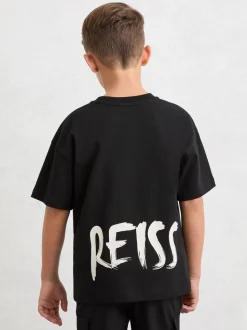 Noir - T-shirt décontracté en coton avec logo imprimé Reiss Abbott