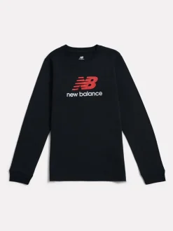 Noir - T-shirt New Balance manches longues à logo empilé en jersey
