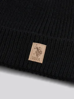 Noir - U.S. Polo Assn. Bonnet Signature Double Horsemen en maille