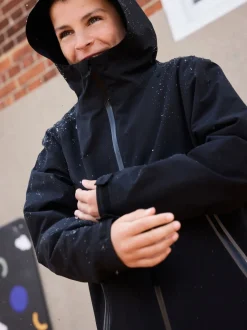 Noir - Veste à capuche imperméable doublée de polaire (3-17ans)