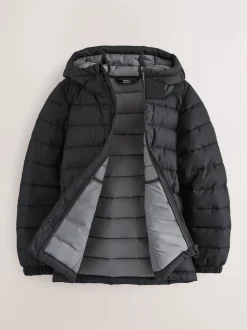 Noir - Veste matelassée à capuche de poids moyen (3-17ans)