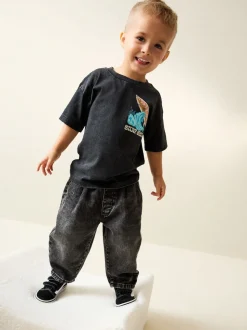 Noir Club de surf délavé à l’acide surdimensionné - T-shirt Manches courtes Back Imprimé (3mths-7yrs)