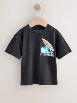 Noir Club de surf délavé à l’acide surdimensionné - T-shirt Manches courtes Back Imprimé (3mths-7yrs)