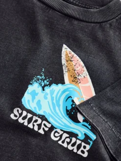 Noir Club de surf délavé à l’acide surdimensionné - T-shirt Manches courtes Back Imprimé (3mths-7yrs)