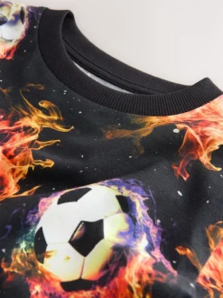 Noir Flame Football - T-shirt imprimé régulier à manches courtes (3-16ans)
